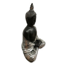 Cargar imagen en el visor de la galería, Figura buda sabio 32X21X48 cm prajna plata negro resina decoracion hogar
