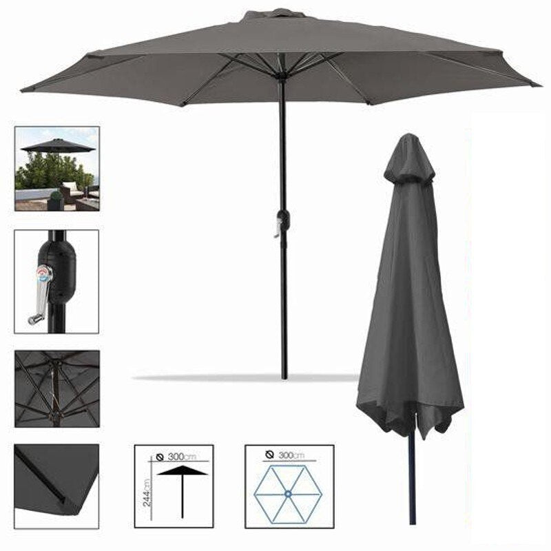 Sombrilla Parasol Ø300cm Inclinable Estructura Aluminio y Acero 38 Mm Jardin Terraza Patio Playa