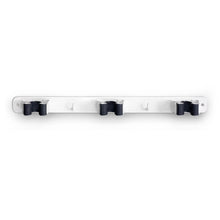 Cargar imagen en el visor de la galería, Colgador triple para escobas 3.2 x 35.5 cm blanco y gris con tornillos
