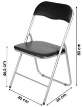 Cargar imagen en el visor de la galería, Silla Plegable Negro PVC Asiento Acolchado, comedor, salón, sala de estar, casa, individual, metal
