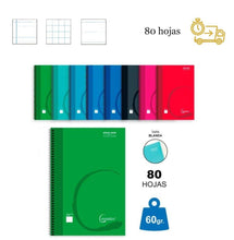 Cargar imagen en el visor de la galería, Cuaderno libreta con espiral tapa blando 80 hojas 60 g 32,5 x 31 cm Cervantes
