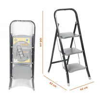 Cargar imagen en el visor de la galería, Escalera plegable 3 peldaños de metal Cromada Negra 42x63x106 cm
