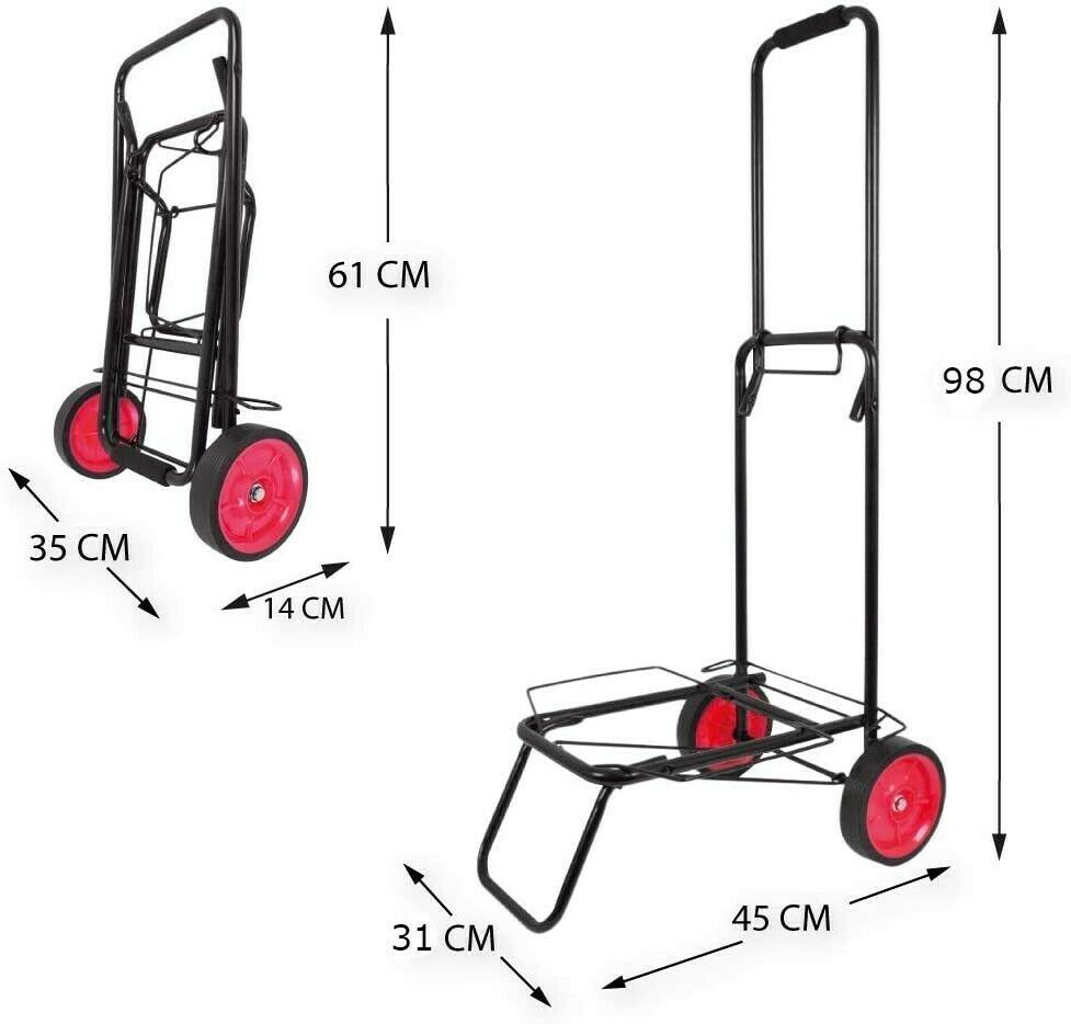 Carro portamaletas de acero plegable 98 x 45 x 31 cm, ruedas de 14