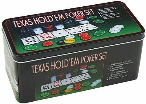 Set de póker Caja de Metal, 200 fichas de póker, 2 Cubiertas, botón de repartido
