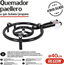 Cargar imagen en el visor de la galería, Quemador paellero a gas butano/propano metálico y esmaltado con reguladores gas
