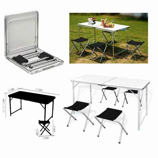 Mesa Plegable Conjunto Con 4 Sillas De Camping 120 X 60 X 55/62/70 Cm Ligero Robusto Confortable Y Fácil De Transportar Con Asa De Transporte