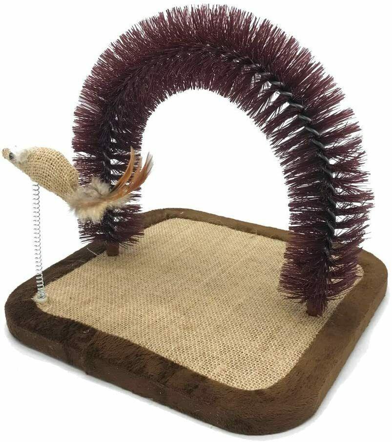 Rascador Juguete de Refigio Forma Arco con Ratón para Gatos Mascotas 28x26x26 cm