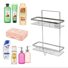 Cargar imagen en el visor de la galería, Estanteria baño 2 bandejas metal plata mate organizador de lavabo
