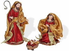 Cargar imagen en el visor de la galería, Nacimiento belen tela rojo y oro para Navidad figuras decorativas
