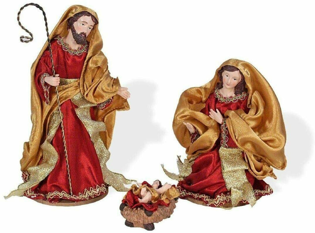 Nacimiento belen tela rojo y oro para Navidad figuras decorativas