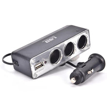 Cargar imagen en el visor de la galería, Encendedor de cigarrillos de coche  3 vías + USB cargador adaptador DC 12V-24 V
