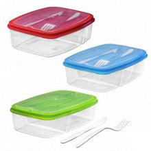 Cargar imagen en el visor de la galería, Taper rectangular con cubiertos tenedor y cuchillo fiambrera de comida plastico
