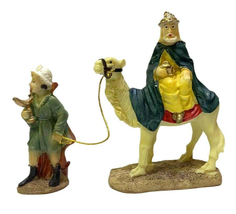 Rey mago Melchor en Camello con Pastor Decoracion de Navidad Figura Belen