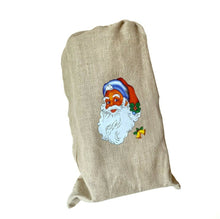 Cargar imagen en el visor de la galería, Bolsa saco de Navidad de calamo beige Estampado de Papá Noel Santa Claus
