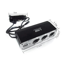 Cargar imagen en el visor de la galería, Encendedor de cigarrillos de coche  3 vías + USB cargador adaptador DC 12V-24 V
