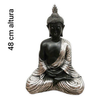 Cargar imagen en el visor de la galería, Figura buda sabio 32X21X48 cm prajna plata negro resina decoracion hogar
