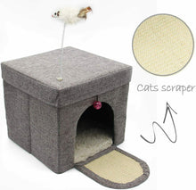 Cargar imagen en el visor de la galería, Casa para Gatos Mascotas Portable Plegable con Juguete Ratón 30x30x29cm
