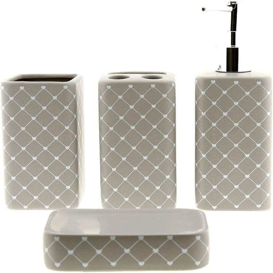 Set de Baño 4 Piezas Ceramica Geometry Accesorios de sobreponer para Lavabo WC