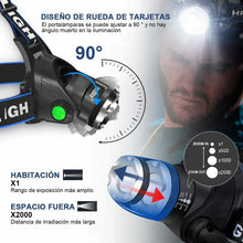Cargar imagen en el visor de la galería, Linterna de cabeze frontal led 3 posiciones con pilas recargables 800LM Acampada
