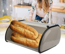 Cargar imagen en el visor de la galería, Panera de metal con tapa abatible contenedor para pan metálico 43.5x27.5x18 cm
