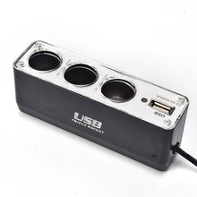 Cargar imagen en el visor de la galería, Encendedor de cigarrillos de coche  3 vías + USB cargador adaptador DC 12V-24 V
