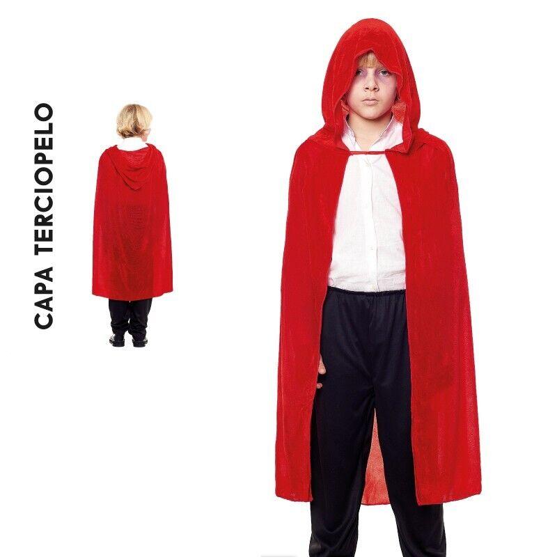 Capa Roja o Negra con Capucha para Disfraz de Vampiro de Terciopelo 90 cm
