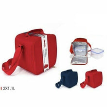 Cargar imagen en el visor de la galería, Bolso Funda Portameriendas Térmico con 2 Fiambreras Cuadradas de 1.1 L
