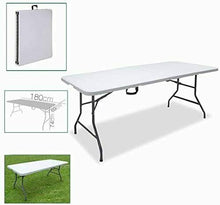 Cargar imagen en el visor de la galería, Mesa Plegable Portatil Rectangular Blanca PLÁSTICO 180X75.5X74CM  Exterior e Interior Mueble de Camping  Mesa de campamento
